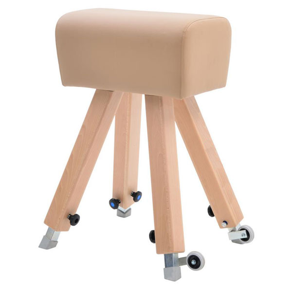 Vaulting buck with height adjustment, wooden trunk & legs, natural leather cover