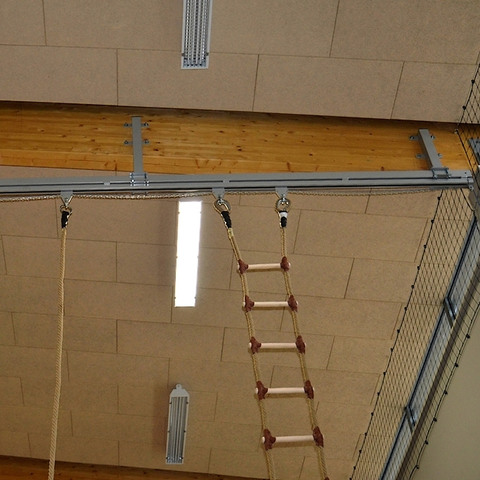 RAIL STRUCTURE FOR HANGING THE ROPES, LADDERS AND GYMNASTIC RINGS