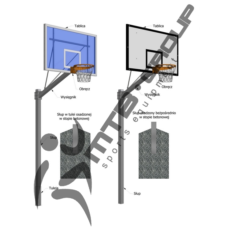 Basketbalová konstrukce jednosloupová, výsun 1,2 m